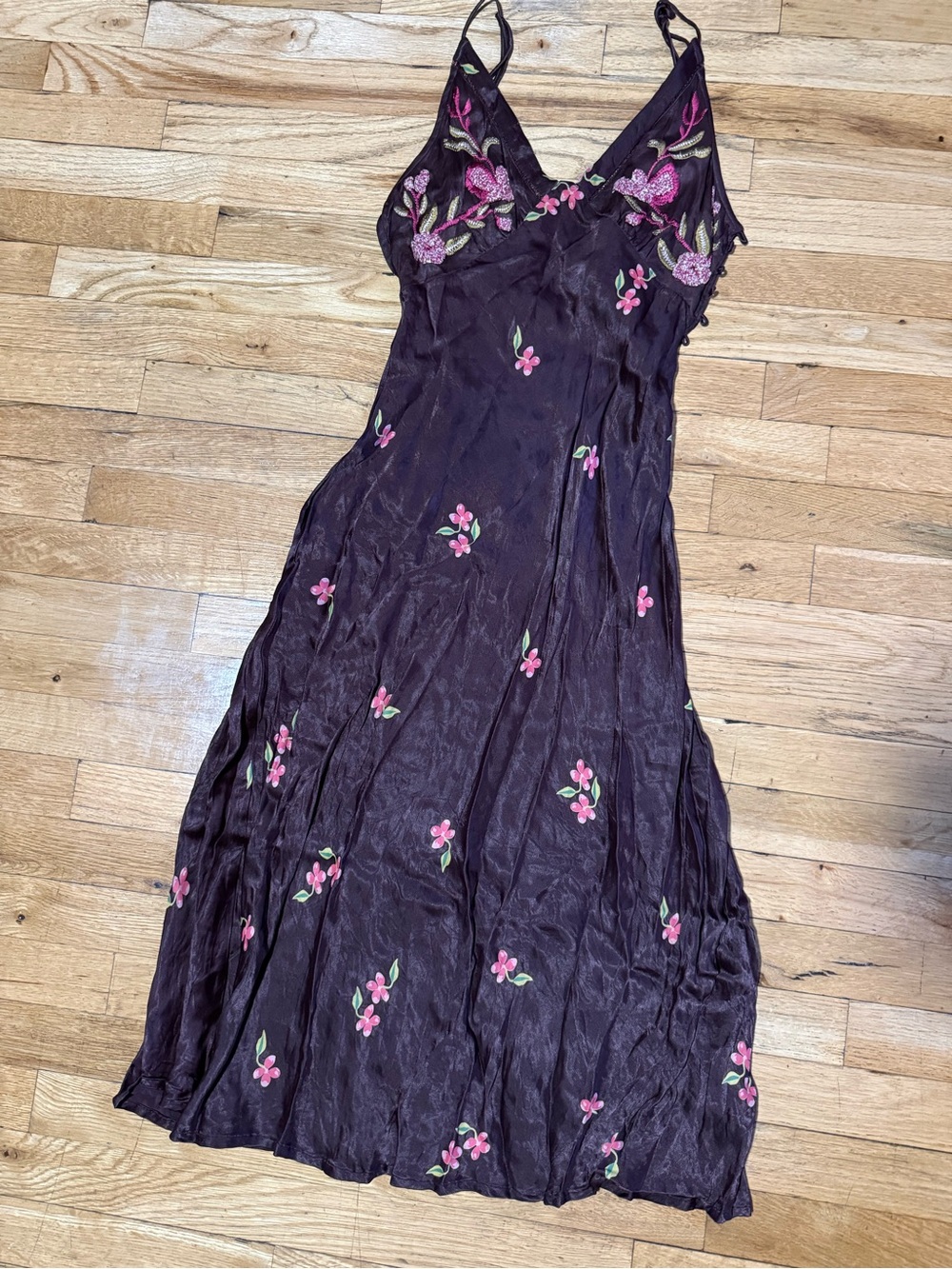 Free People Daisy Midi Slip Dress in Chocolate Nibs Combo - Size M - Picture 4 of 7